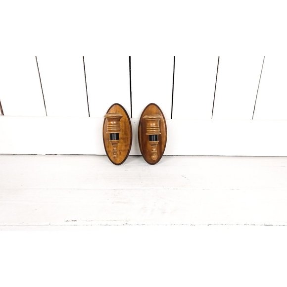 Vintage wood and metal candle holder wall sconce set of 2